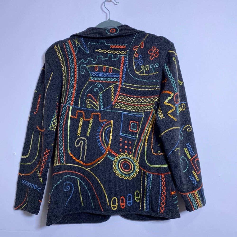 Peruvian Connection Black Jacket with Colorful Em… - image 2